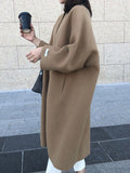 Chicmy-Solid Color Long Sleeves Loose Collarless Woolen Coat