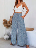 ChicmyLoose Vacation Ditsy Floral Print Knot Front Slant Pocket Wide Leg Pants