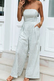 CHICMY-Women's Spring and Summer Outfits, Casual and Fashionable Dew Shoulder Striped Whtie One-piece Jumpsuit