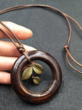 Chicmy-Vintage Handmade Wood Geometric Leaf Necklace