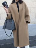 Chicmy-Solid Color Long Sleeves Loose Collarless Woolen Coat