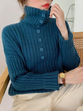 Chicmy-Casual Loose Long Sleeves Buttoned Solid Color High-Neck Sweater Tops