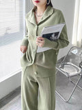 Chicmy-Urban Loose  Solid Color Cardigan Tops & Wide Leg Split-Front Pants Suits