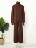 Chicmy-Casual Solid Color Irregularity High-Neck Sweater& Wide Leg Pants Suits