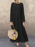 Chicmy- Casual Solid Color Stitching Round Neck Long Sleeve Maxi Dress