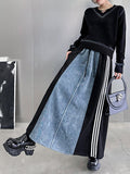 CHICMY-Graduation gift, graduation evening dress Striped Split-Joint Drawstring Contrast Color Loose A-Line Skirts Bottoms