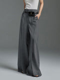 Chicmy-Loose Wide Leg High-Waisted Pleated Split-Front Pants Trousers
