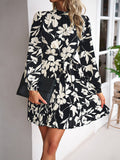 CHICMY-Graduation gift, graduation evening dress Tied Waist Pleated Flower Print Loose Long Sleeves Mock Neck Mini Dresses