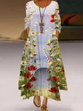 Chicmy- V-neck Casual Loose Floral Print Long Sleeve Maxi Dress