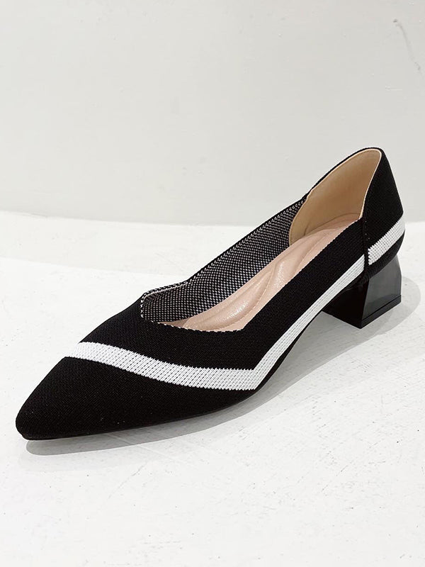Chicmy-Contrast Color Pointed-Toe V-Cut Pumps