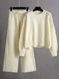 Chicmy-Urban Loose Long Sleeves Solid Color Round-Neck High-Low Sweater Tops & Wide Leg Pants Suits