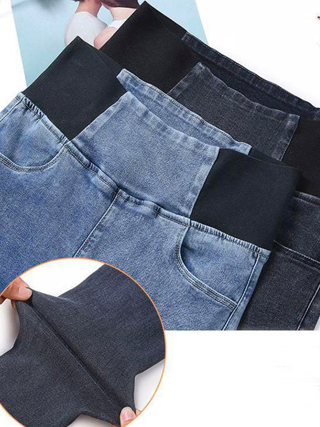 ChicmyJFN Elasticity Waist Stretchy Loose Plain Denim Jeans