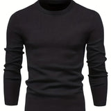 Plus Size Men's Solid Sweater  With Long Sleeves, Casual Pullover Knit Tops For Daily Life, Men Clothing