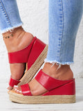 ChicmyBeach vacation Straw Wedges Denim Sandals Jean Shoes