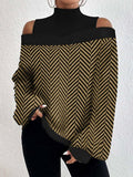 ChicmyHalf Turtleneck Striped Knitted Casual Sweatshirt