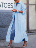 Chicmy-Simple Loose Buttoned Solid Color Lapel Maxi Dresses