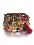 Chicmy-Bohemia Multi-Layer Wood Beads Handmade Tassels Bracelet