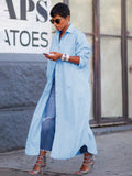 Chicmy-Simple Loose Buttoned Solid Color Lapel Maxi Dresses