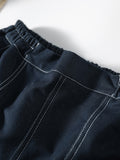 Chicmy-Simple Split-Joint Side Pocket A-Line Denim Skirt