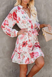 CHICMY-Women's Spring and Summer Outfits, Casual and Fashionable O  Neck Floral  Printed  Long-sleeved  Mini  Dress