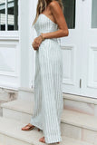 CHICMY-Women's Spring and Summer Outfits, Casual and Fashionable Dew Shoulder Striped Whtie One-piece Jumpsuit