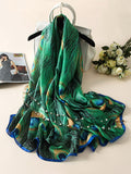Chicmy-Vintage Peacock Printed Silk Imitation Shawl&Scarf
