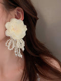 Chicmy-Flower-Embellished Imitation Pearl  Tasseled Earrings Accessories