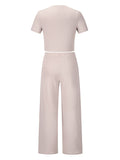 Chicmy-Simple Solid Color T-Shirt & Pants Two Pieces Set