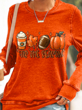 ChicmyCasual Halloween Football Tis The Season Pumpkin Maple Leaf Print Sweatshirt