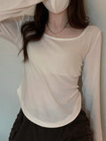 Chicmy-Solid Color Long Sleeves Skinny Square-Neck T-Shirts Tops