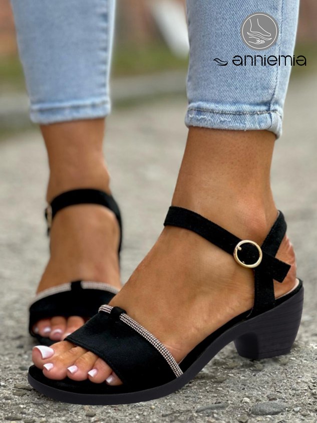 ChicmyRhinestone Black Chunky Heel Dancing Sandals