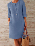 Chicmy- Loose Cotton-linen Vintage Long-sleeved Dress