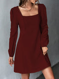 CHICMY-Graduation gift, graduation evening dress Split-Joint Solid Color Puff Sleeves Long Sleeves Square-Neck Mini Dresses