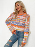 Chicmy-4 Colors Loose Contrast Color Round-Neck Sweater Top