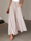 ChicmyJFN Loose Plain Casual Elastic Band Flare Leg Pants