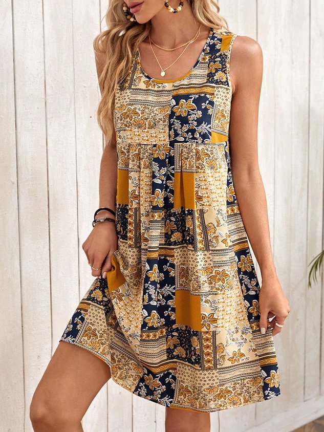 Chicmy Casual Loose Ethnic Scoop Neck Dress