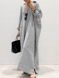 Chicmy- Loose Casual Striped Lapel Long Sleeve Shirt Maxi Dress