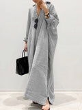 Chicmy- Loose Casual Striped Lapel Long Sleeve Shirt Maxi Dress