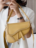 Chicmy-Urban Split-Joint Solid Color PU Shoulder Bag Saddle Bag