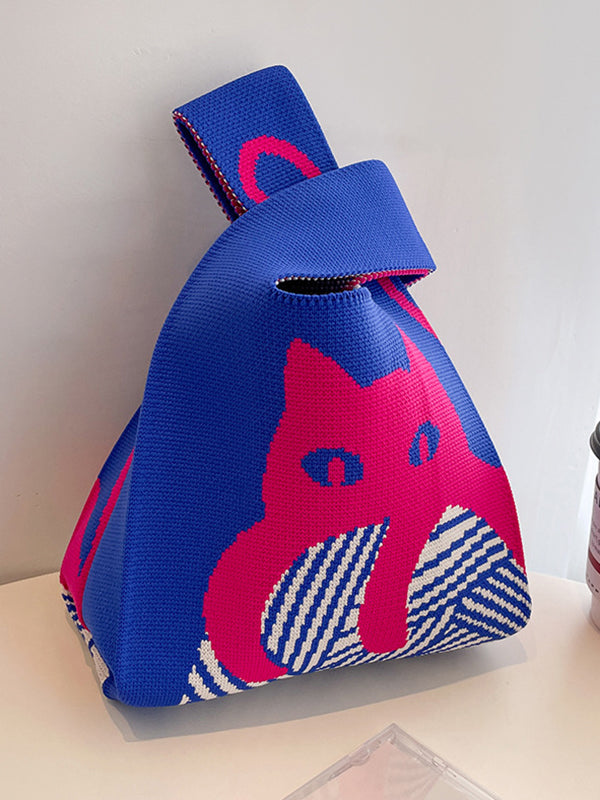 Chicmy-Contrast Color Streamer Woven Handbag Bags
