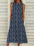 Chicmy- Ditsy Floral JFN Boatneck  Sleeveless Casual Midi Dresses