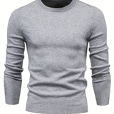 Plus Size Men's Solid Sweater  With Long Sleeves, Casual Pullover Knit Tops For Daily Life, Men Clothing