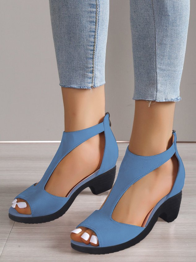 ChicmyCutout Peep Toe Comfy Chunky Heel Sandals with Back Zip