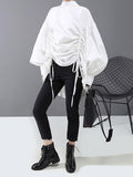 Chicmy-Drawstring Cropped Loose Stand Collar Shirt