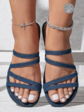 ChicmyDenim Blue Straps Comfy Slide Sandals