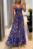 CHICMY-Women's Spring and Summer Outfits, Casual and Fashionable Printed Backless Vacation Maxi Dress