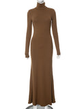 CHICMY-Graduation gift, graduation evening dress Split-Joint Solid Color Long Sleeves Bodycon High Neck Maxi Dresses