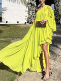 Chicmy-Irregularity Loose Pleated Solid Color One-Shoulder Maxi Dresses