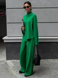 Chicmy-Casual Solid Color Irregularity High-Neck Sweater& Wide Leg Pants Suits