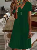 Chicmy- V-Neck Casual Loose Solid Color Vacation Short Sleeve Short Dress